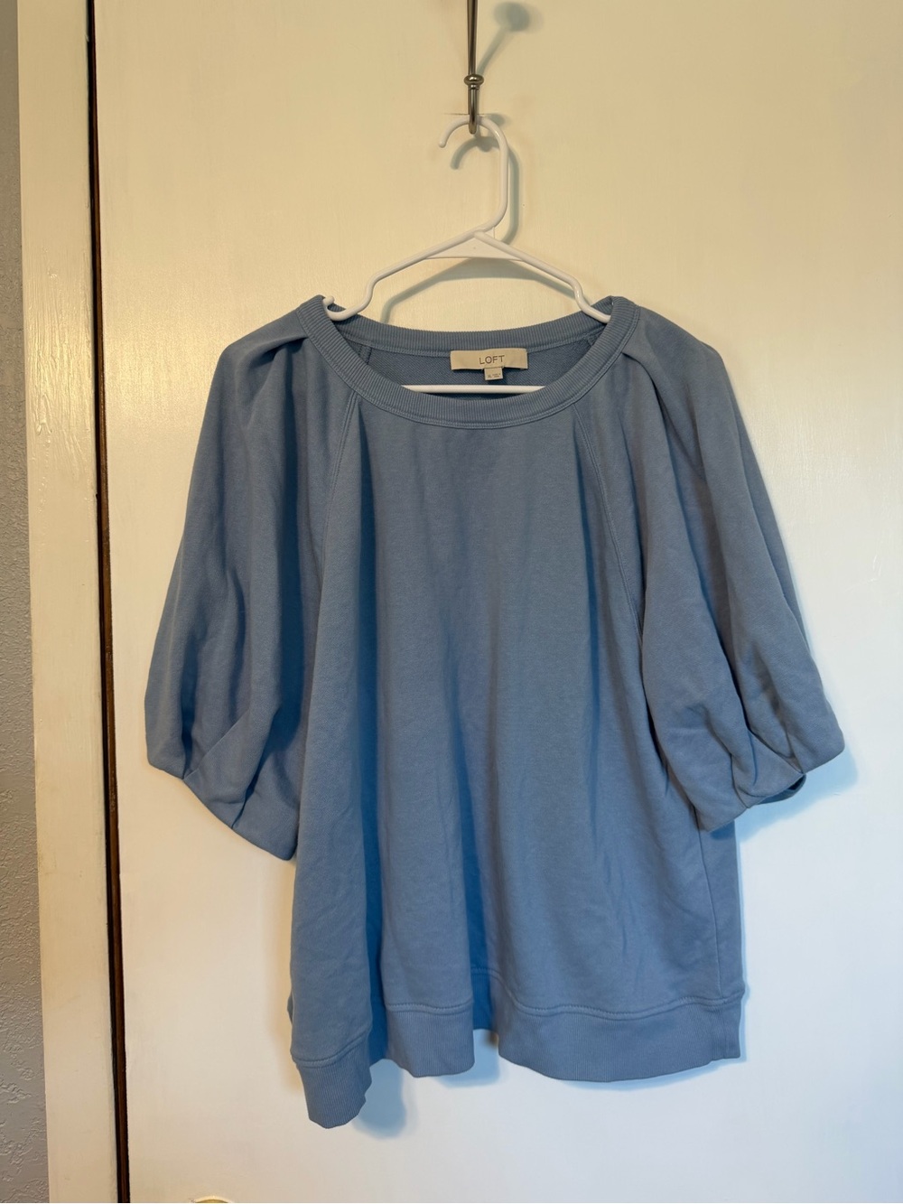 LOFT Dusty Blue Puff-Sleeve Sweatshirt